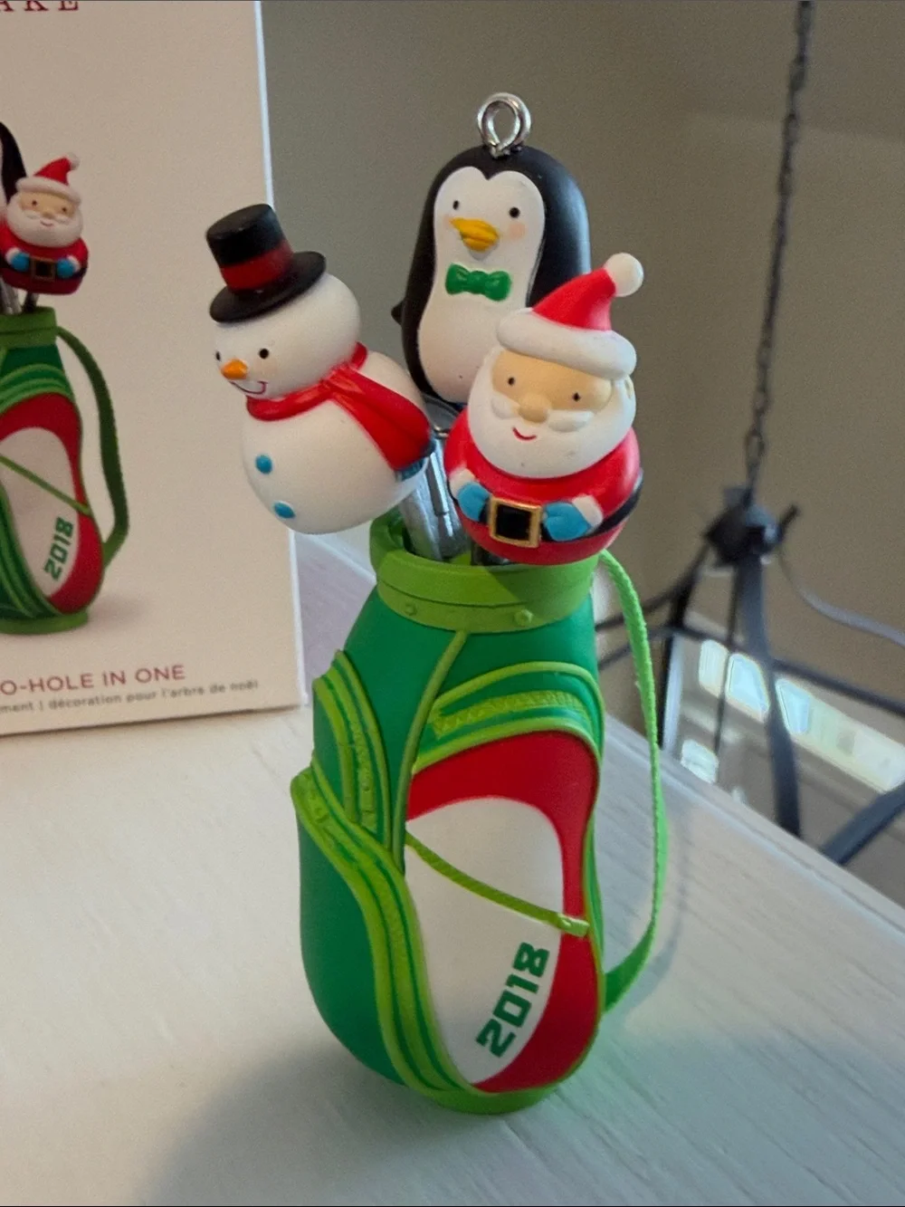 Hallmark Green and Red Golf Bag Ornament with Santa, Snowman, Penguin